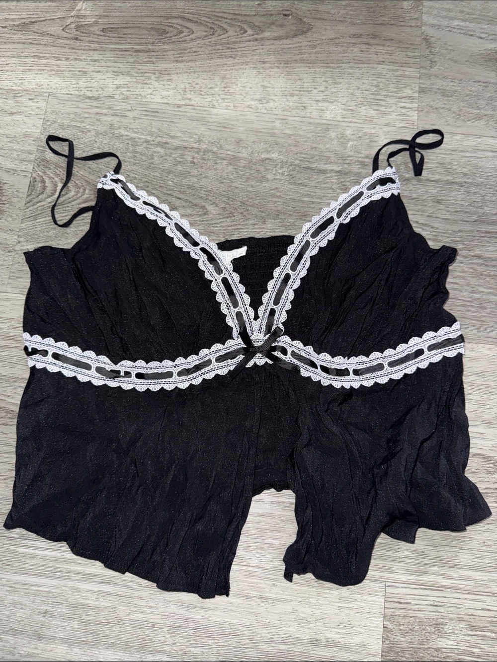 Full Tilt Black Cami Romper with White Lace Trim